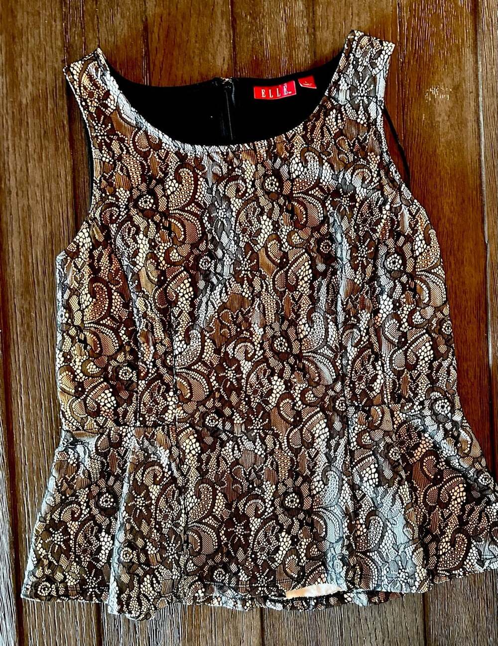 Elle black Lace flare lined Y2K ladies Large tank top elegant